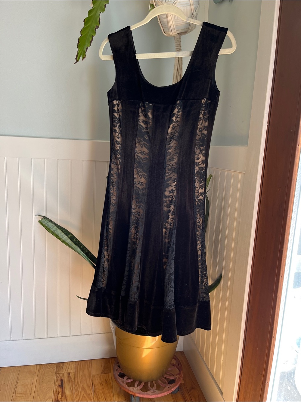 connected apparel Black Lace-Panel Midi Dress with Scoop Neck